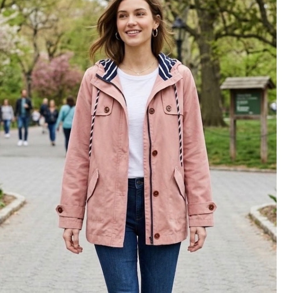 Day to Day Dusty Rose Pink Hooded Anorak Parka Jacket Striped Lining Women L